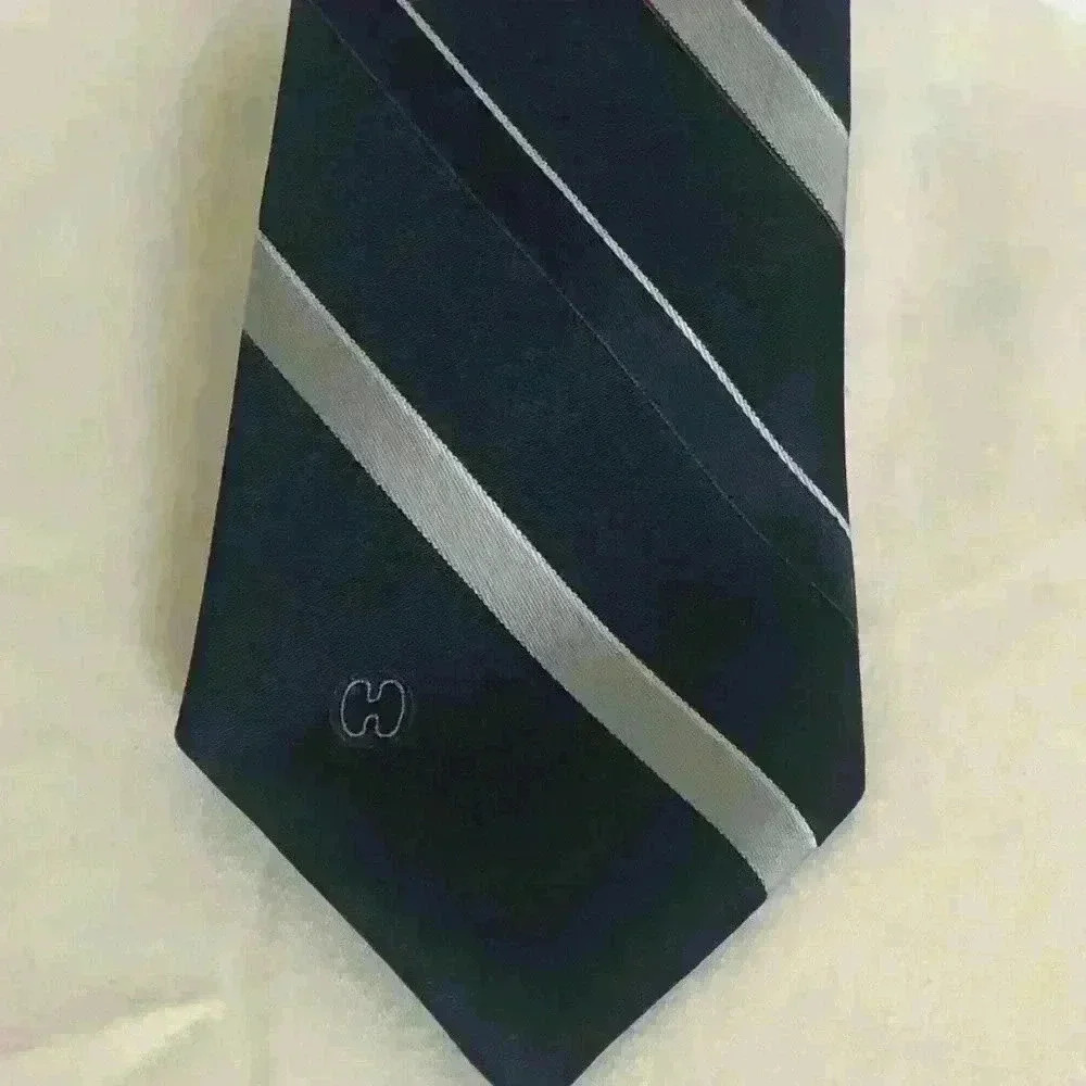 Halston Blue and Silver Striped Tie with Red accent stiching